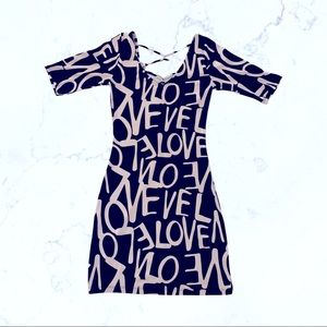 LOVE Print Mini Dress with Strappy Back